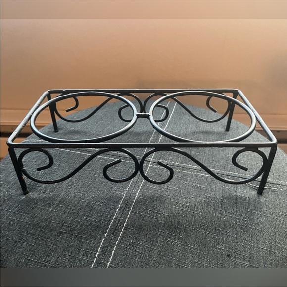 WROUGHT IRON scroll work hand crafted black 2 dog bowl stand feeder decor ergo - Picture 5 of 9